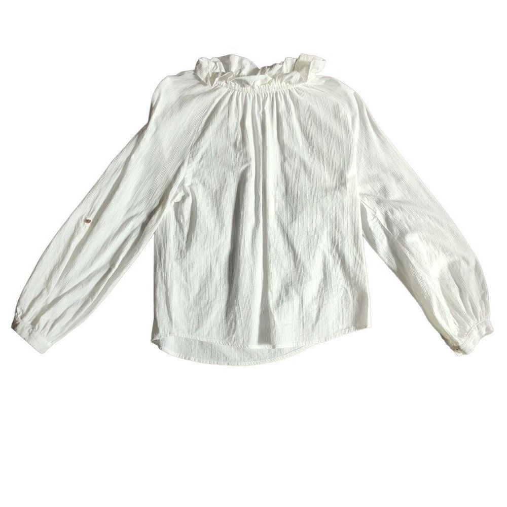 Grifflin Paris Women’s White Cotton Long-sleeved Ruffled Neck Size Small